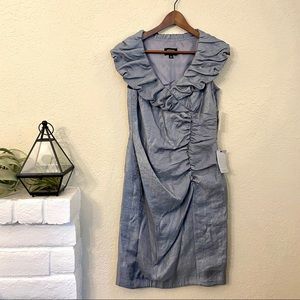 Adrianna Papell Silver Ruffled Midi Dress